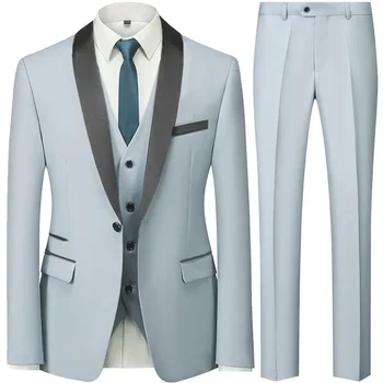 Pánské Britský Styl Slim Oblek 3 Ks Sada Bunda Vesta Kalhoty / Male Obchodní Gentleman High-End Vlastní Šaty Blejzry Kabát XS-6XL
