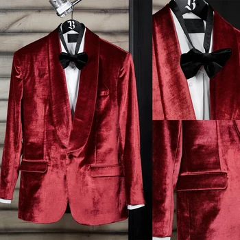 Red Velvet Pánské Obleky na Míru z Jednoho Kusu Blazer One Tlačítko Obchodní Čiré Klopy Smokingu Svatební Ženich na Míru Plus Velikost