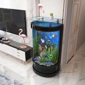 Světlo Luxusní Fish Tank Obývací Pokoj Drobné Vodní Podlahové Domácnosti Půlkruh Střední Sklo Ekologické Akvárium Světa