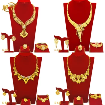 XuHuang Indické Ženy Gold Á Náhrdelník Set Nigerijských Party svatební Svatební Etiopské Luxusní Dubaj Šperky Sady Velkoobchod 24K