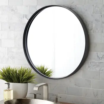 Zrcadlo, Černé Kulaté Zrcátko 24 x 24 palcový Moderní Kovový Rám Kruh Zrcadlo, Montáž Dekorativní Zrcátko pro Ložnici, Obývací Pokoj Entr