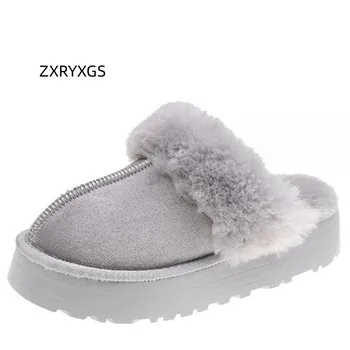 ZXRYXGS outdoor oblečení snow boty žena byty 2023 kolo toe teplé zimní přezůvky domů ploché boty tlusté sole bavlna přezůvky