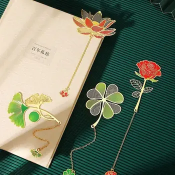Čínský Styl Kovové Duté Květinové Listy Záložka Střapcem Přívěsek Čtení Knihy Mark Retro Book Page Marker Kancelářské Potřeby