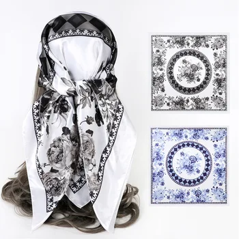 Ženy Dívka Módní Květina Šátek, Stylový Šátek Ukradl Hidžáb Umělé Hedvábí Šátek 90*90cm